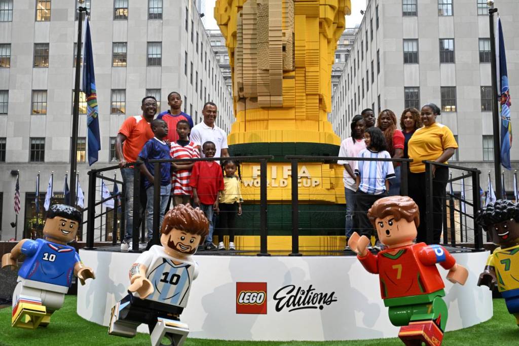 At Rockefeller Plaza there is a World Cup eight meters high, made of LEGO